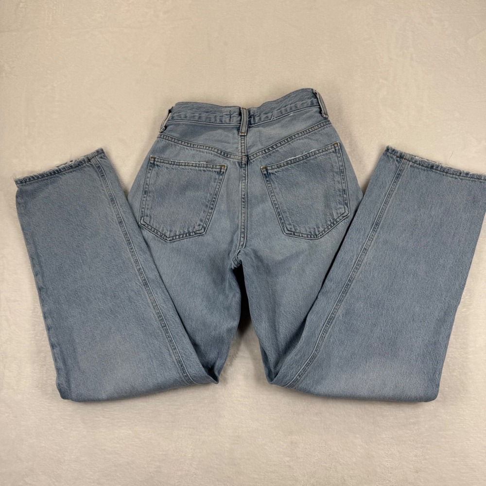 AGOLDE Criss Cross Upsize High Rise Straight Leg Jeans Light Blue Wash Size 22